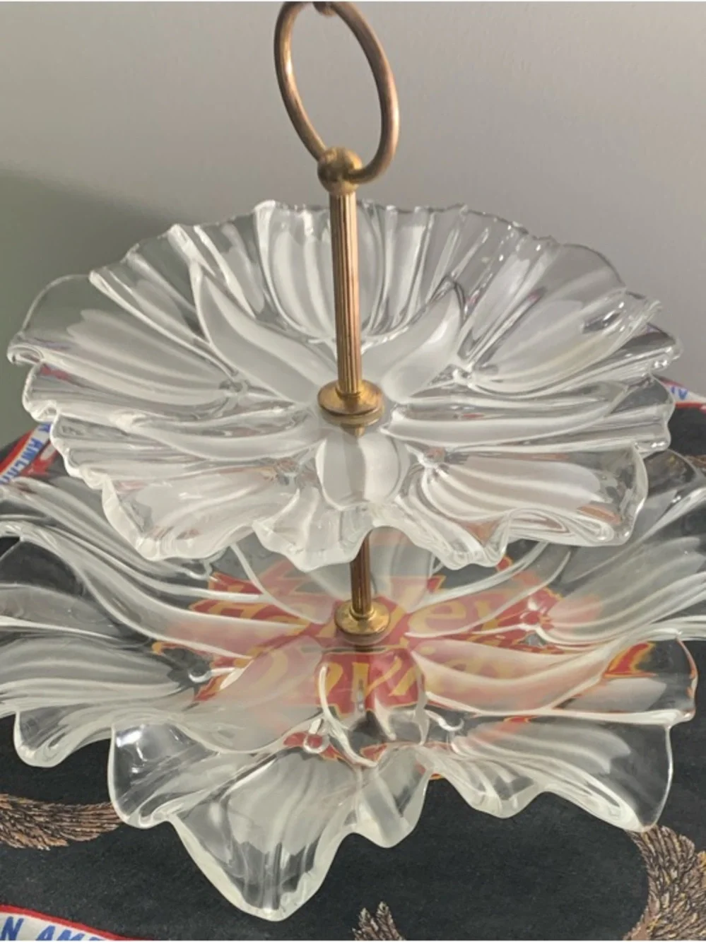 Mikasa Tulips Satin 2-Tier Brass-Tone Handle Tidbit Server Vintage